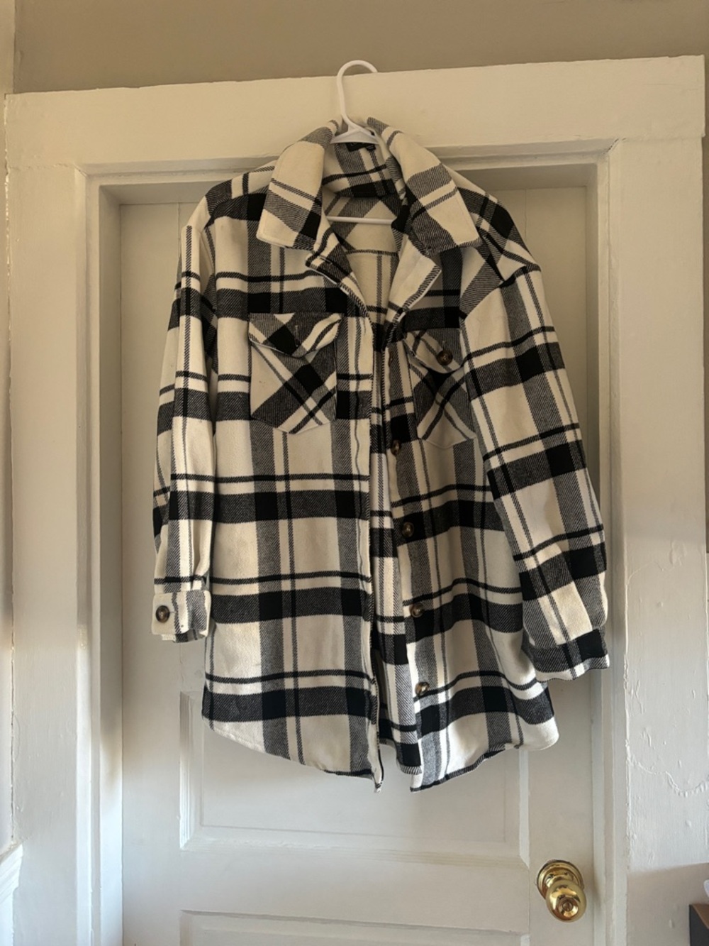 Love Tree Black & White Plaid Button-Front Shacket